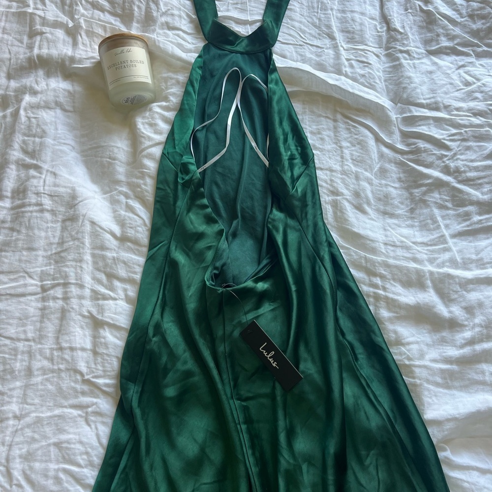 Love in your life emerald green satin halter maxi dress - Snag at Hem - Picture 2 of 6